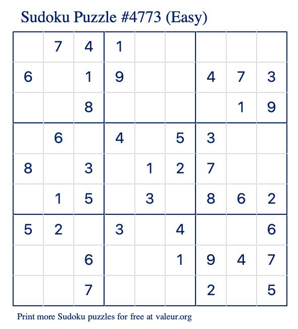 Free Printable Easy Sudoku Puzzle number 4773