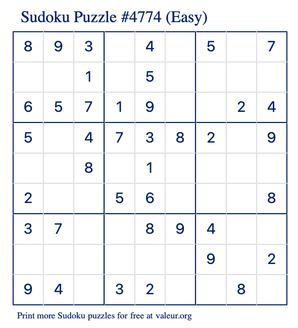 Free Printable Easy Sudoku Puzzle number 4774