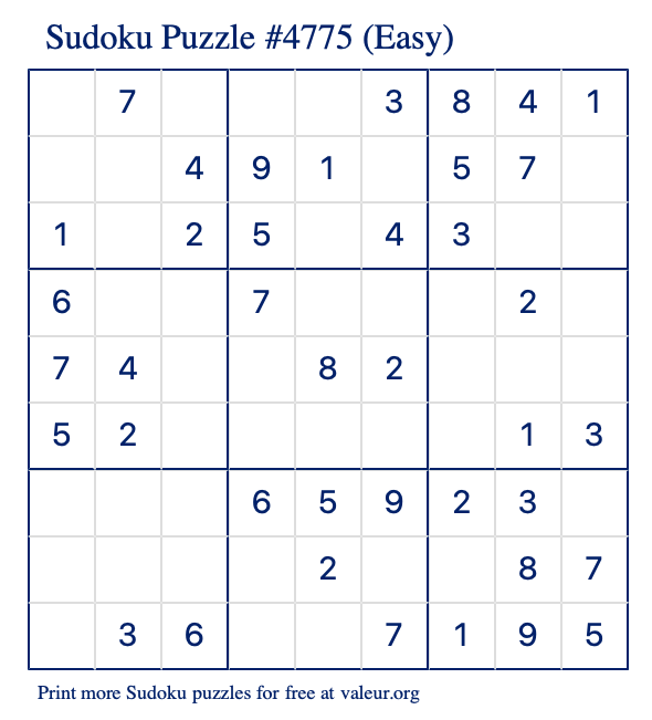 Free Printable Easy Sudoku Puzzle number 4775
