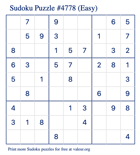 Free Printable Easy Sudoku Puzzle number 4778