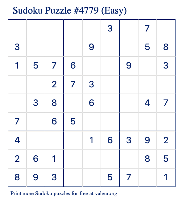 Free Printable Easy Sudoku Puzzle number 4779