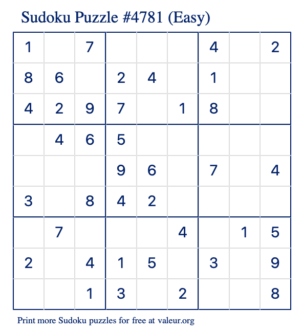 Free Printable Easy Sudoku Puzzle number 4781