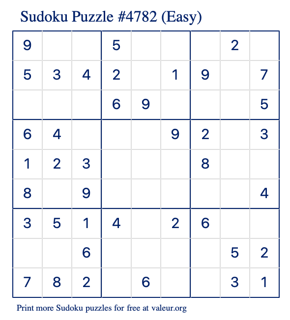 Free Printable Easy Sudoku Puzzle number 4782