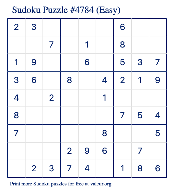 Free Printable Easy Sudoku Puzzle number 4784