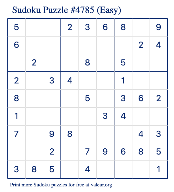 Free Printable Easy Sudoku Puzzle number 4785