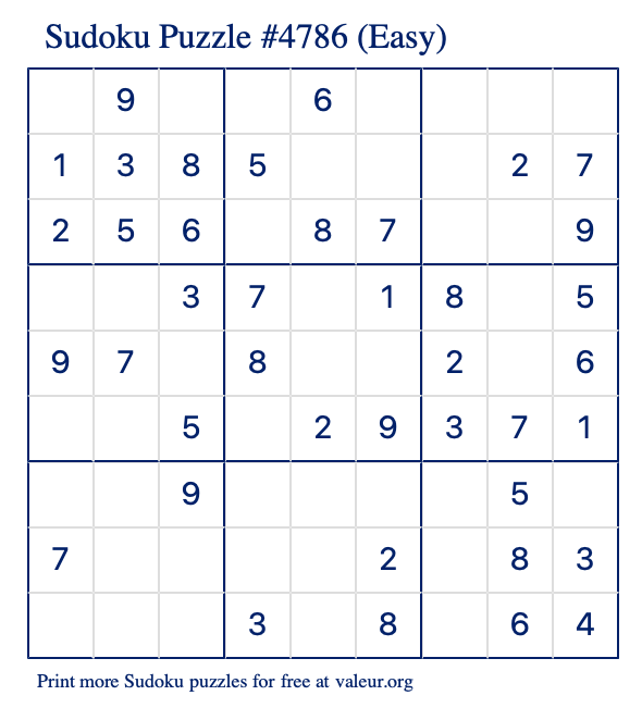 Free Printable Easy Sudoku Puzzle number 4786