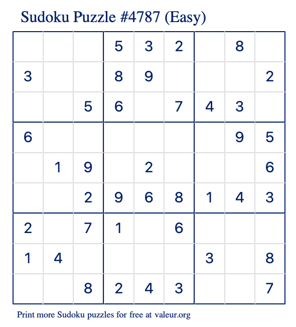 Free Printable Easy Sudoku Puzzle number 4787