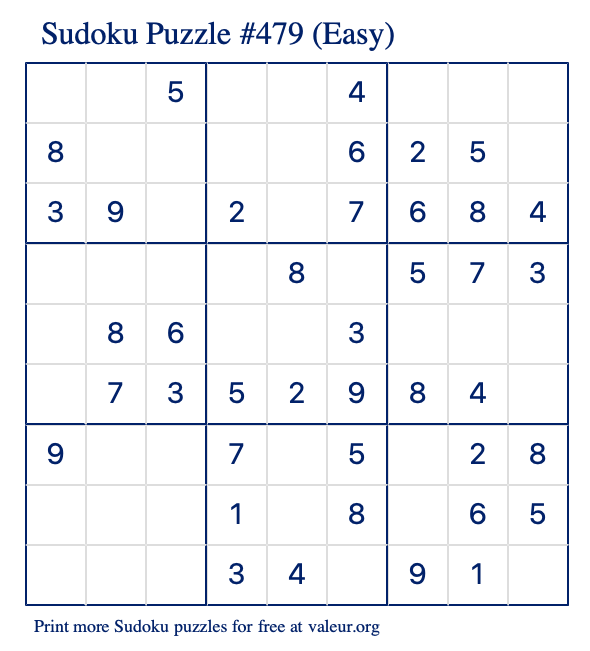 Free Printable Easy Sudoku Puzzle number 479