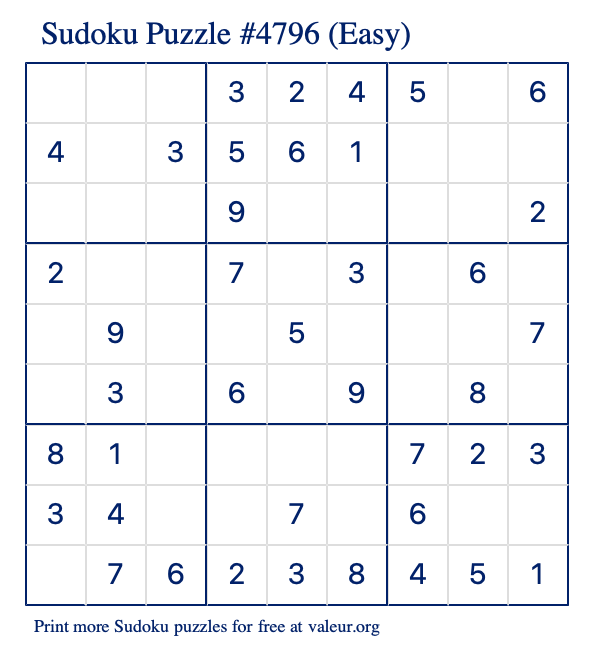 Free Printable Easy Sudoku Puzzle number 4796