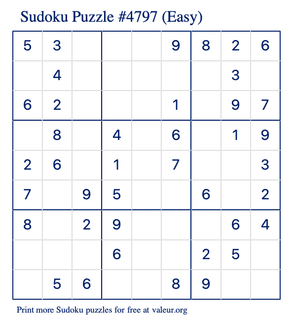 Free Printable Easy Sudoku Puzzle number 4797