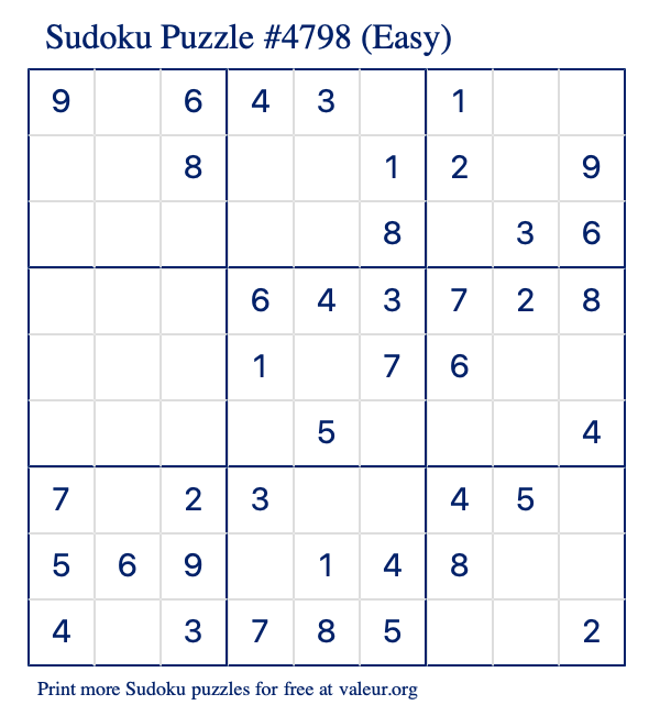 Free Printable Easy Sudoku Puzzle number 4798