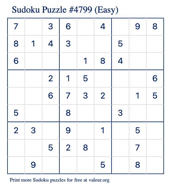 Free Printable Easy Sudoku Puzzle number 4799