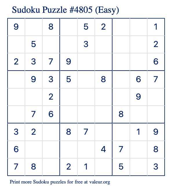 Free Printable Easy Sudoku Puzzle number 4805