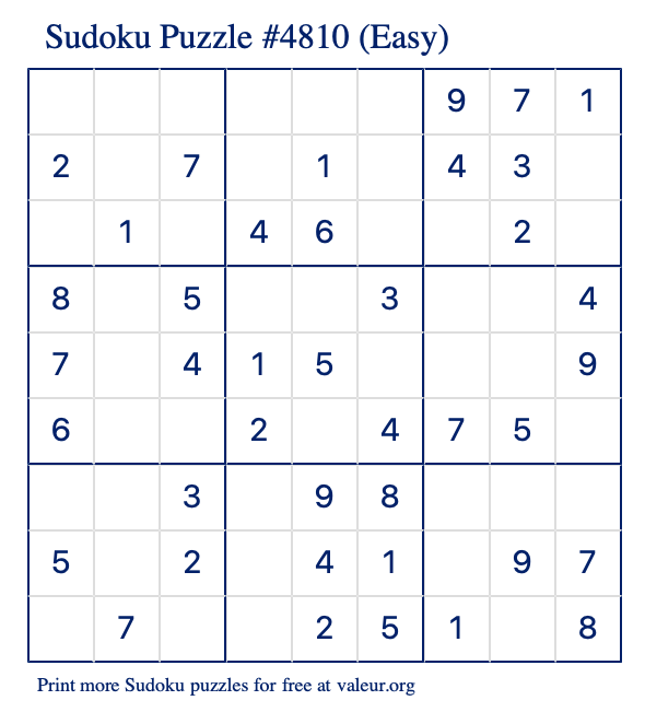 Free Printable Easy Sudoku Puzzle number 4810