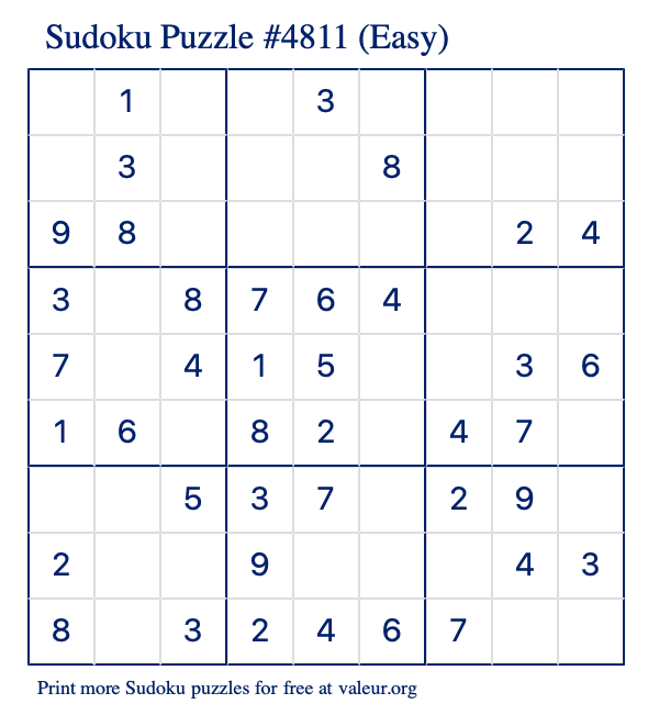 Free Printable Easy Sudoku Puzzle number 4811