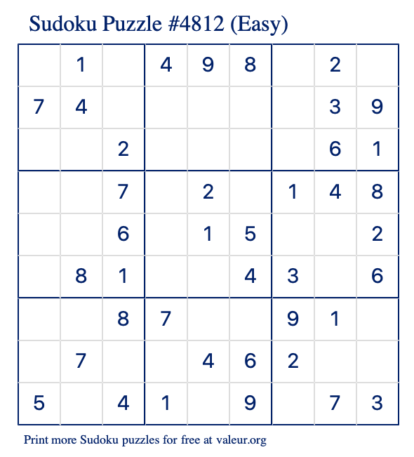 Free Printable Easy Sudoku Puzzle number 4812