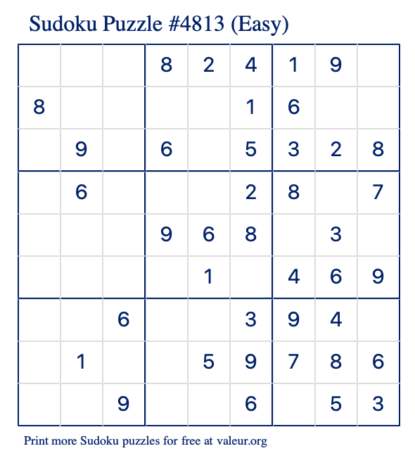 Free Printable Easy Sudoku Puzzle number 4813