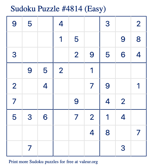 Free Printable Easy Sudoku Puzzle number 4814