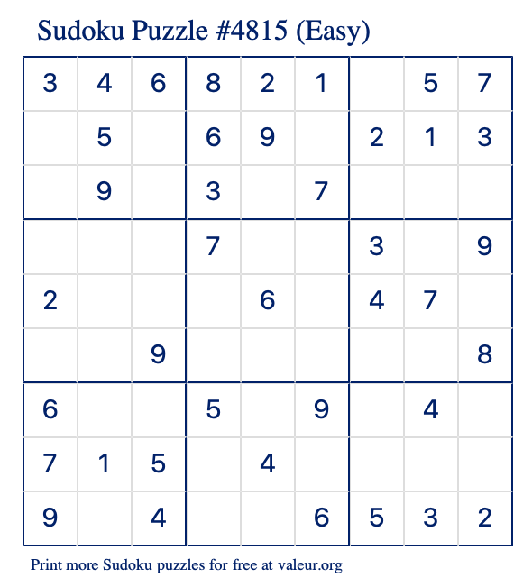 Free Printable Easy Sudoku Puzzle number 4815