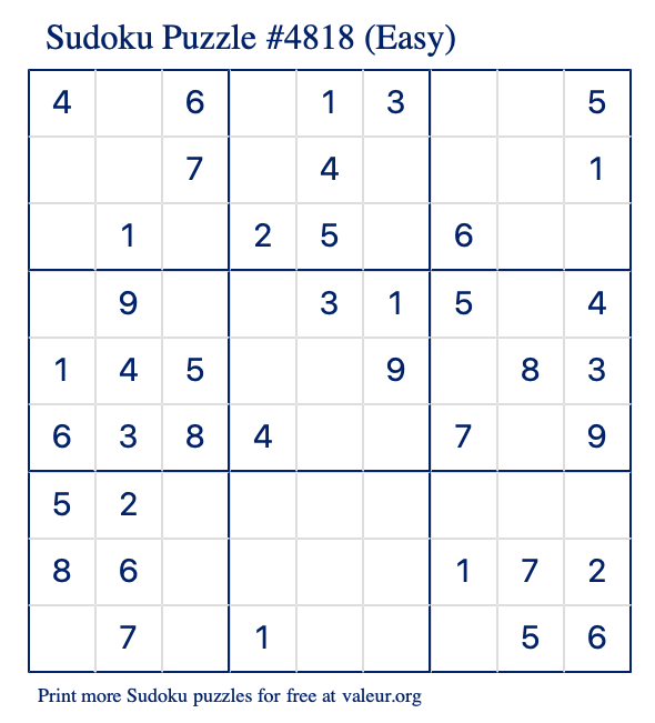 Free Printable Easy Sudoku Puzzle number 4818