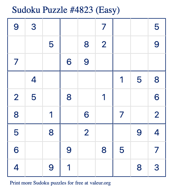 Free Printable Easy Sudoku Puzzle number 4823
