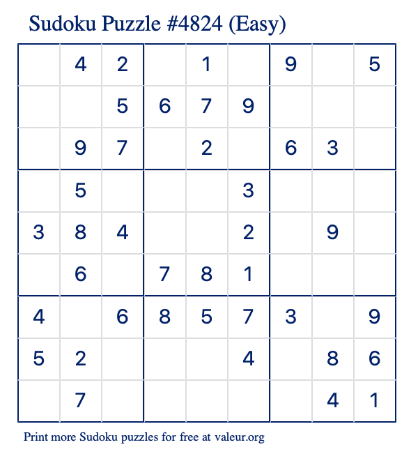 Free Printable Easy Sudoku Puzzle number 4824
