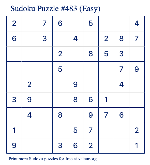 Free Printable Easy Sudoku Puzzle number 483