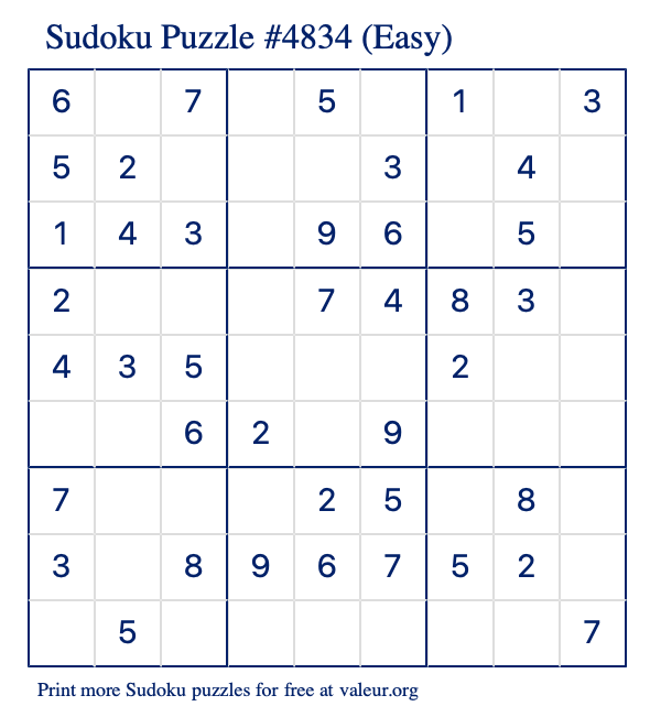 Free Printable Easy Sudoku Puzzle number 4834