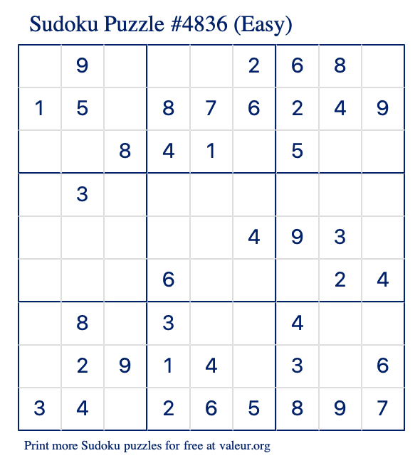 Free Printable Easy Sudoku Puzzle number 4836
