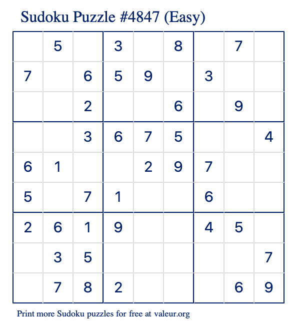 Free Printable Easy Sudoku Puzzle number 4847