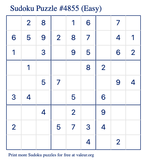 Free Printable Easy Sudoku Puzzle number 4855