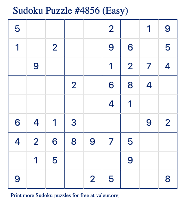 Free Printable Easy Sudoku Puzzle number 4856