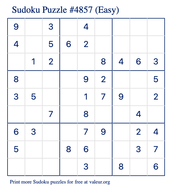 Free Printable Easy Sudoku Puzzle number 4857