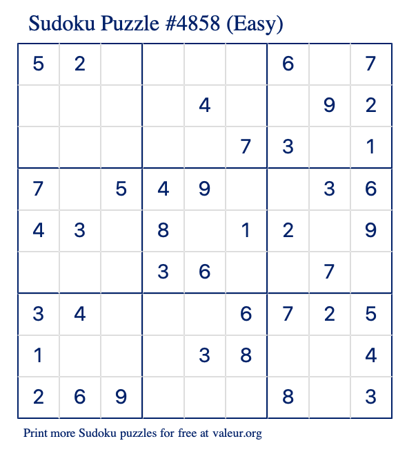 Free Printable Easy Sudoku Puzzle number 4858