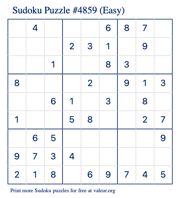 Free Printable Easy Sudoku Puzzle number 4859
