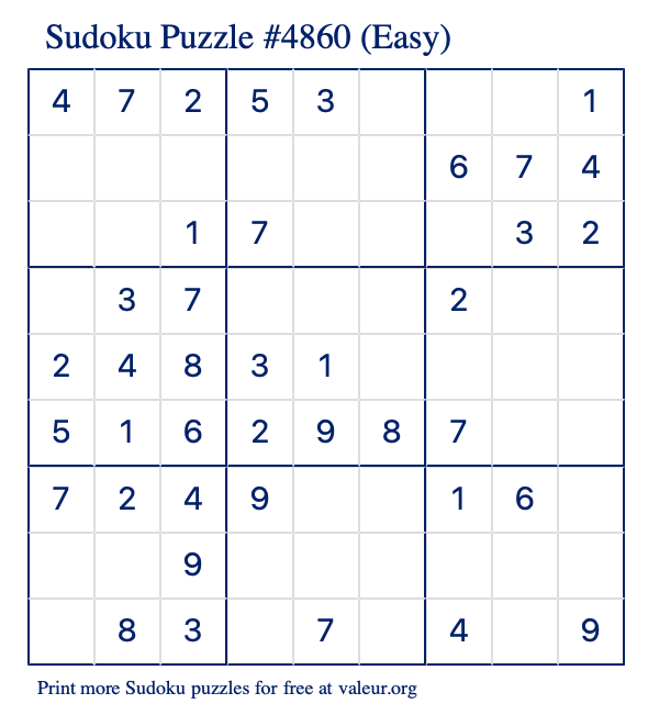 Free Printable Easy Sudoku Puzzle number 4860