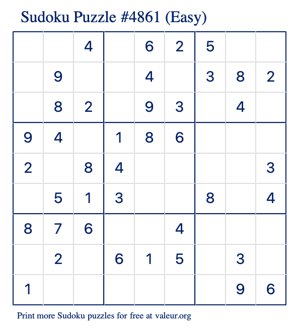 Free Printable Easy Sudoku Puzzle number 4861