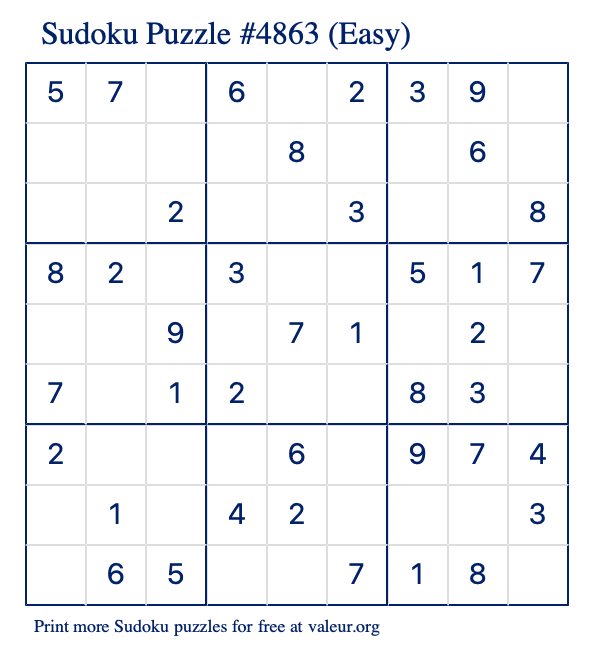 Free Printable Easy Sudoku Puzzle number 4863