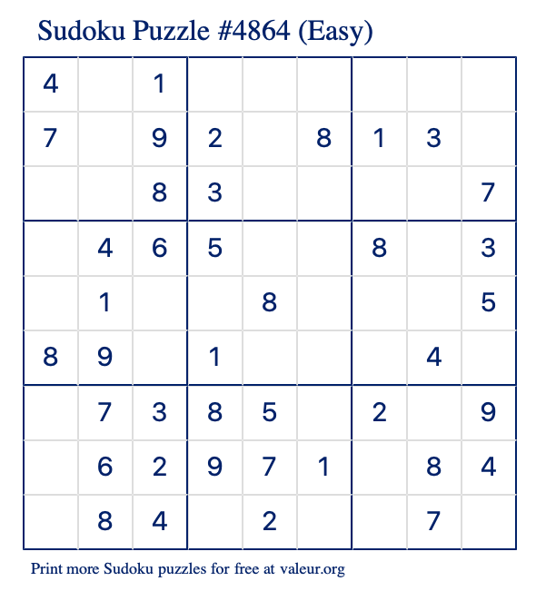 Free Printable Easy Sudoku Puzzle number 4864