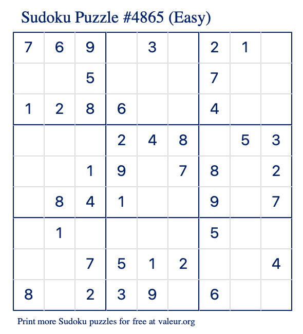 Free Printable Easy Sudoku Puzzle number 4865