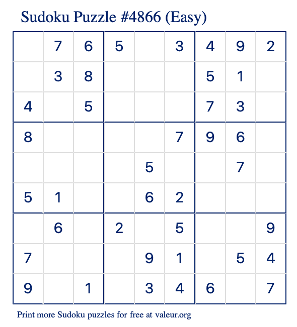 Free Printable Easy Sudoku Puzzle number 4866