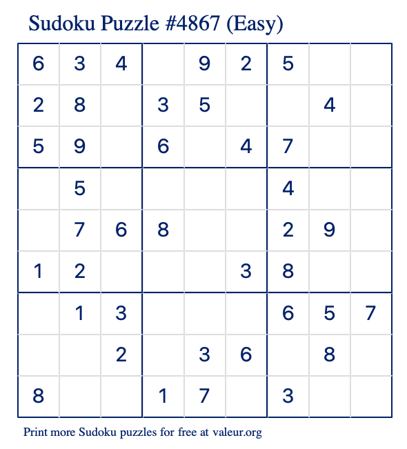 Free Printable Easy Sudoku Puzzle number 4867