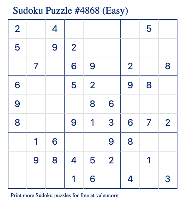 Free Printable Easy Sudoku Puzzle number 4868