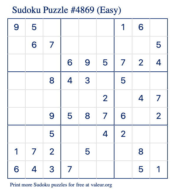 Free Printable Easy Sudoku Puzzle number 4869