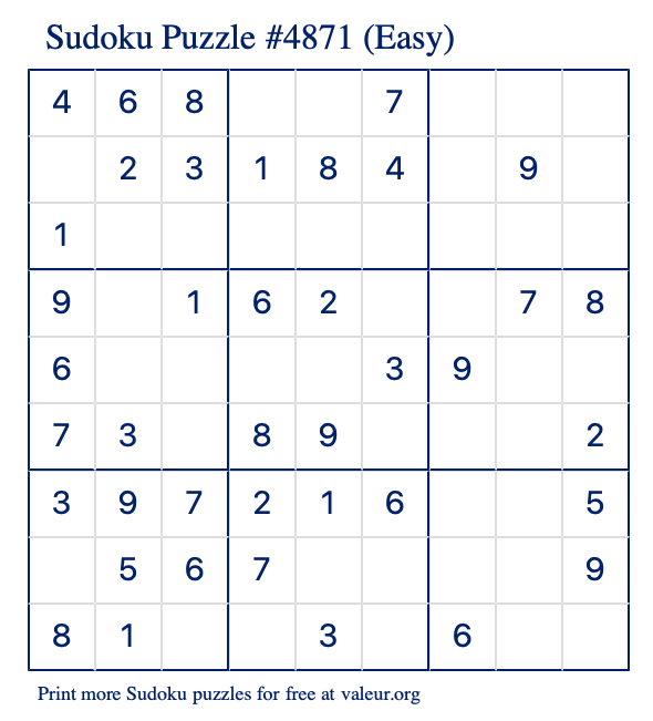 free printable easy sudoku with the answer 4871