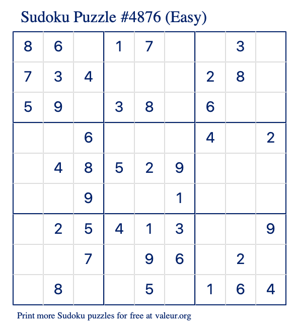 Free Printable Easy Sudoku Puzzle number 4876