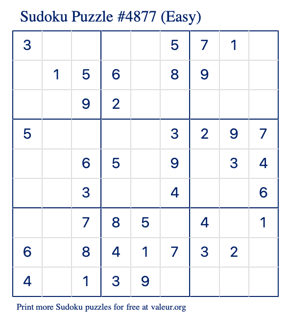 Free Printable Easy Sudoku Puzzle number 4877