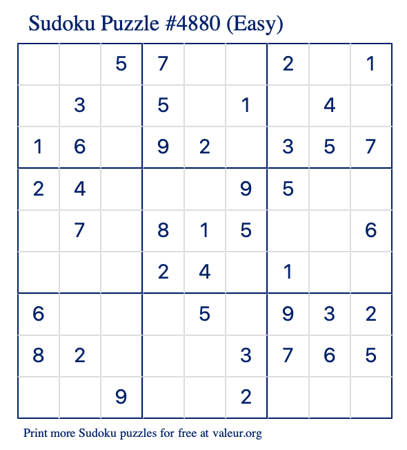 Free Printable Easy Sudoku Puzzle number 4880