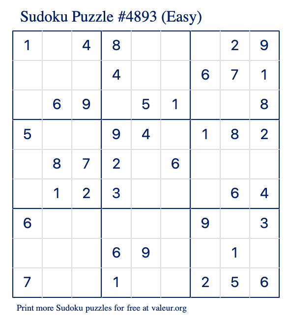 Free Printable Easy Sudoku Puzzle number 4893