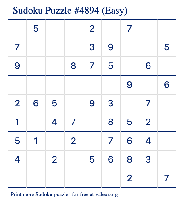Free Printable Easy Sudoku Puzzle number 4894